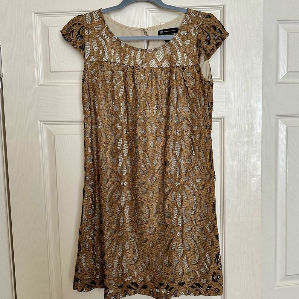 INC International Concepts gold lace dress size 2
